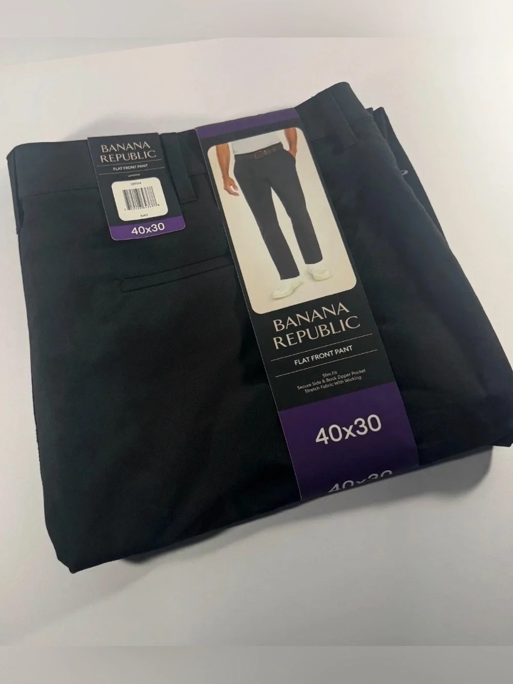 Banana Republic Men's Flat Front Pant Slim Fit Stretch Fabric 40x30 Black